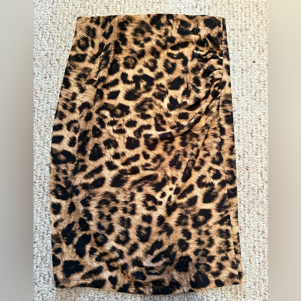 H&M Leopard Print Pencil Skirt - Black and Brown